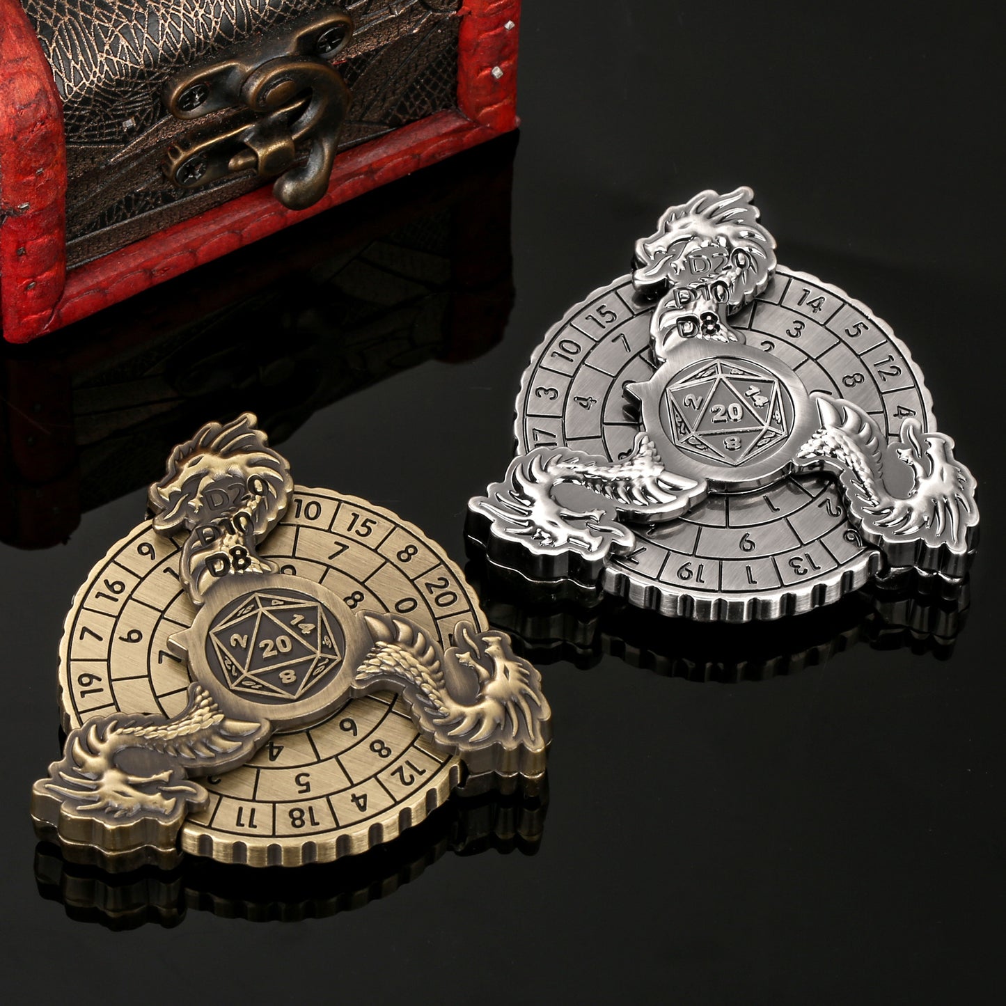 US Local Retro Fantasy Style Turntable Dice Gift Box Set, Essential Creative Accessories For Board Games, Multi-faceted RPG Dice And Circular Scale Design - Advanced Tabletop Game Accessories And Collectibles