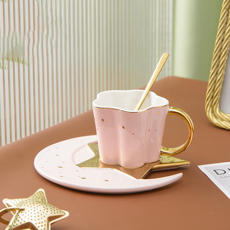 US Local Creative Ceramic Cup With Star And Moon Saucer