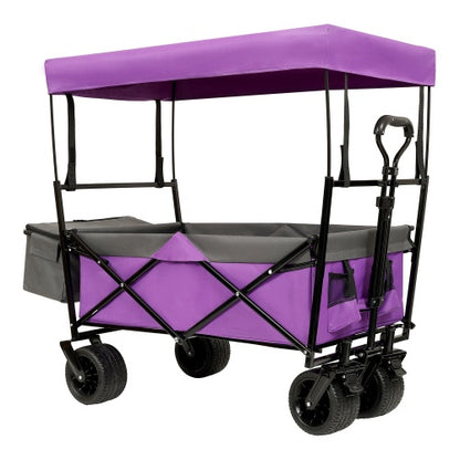 US Local 480Lbs Collapsible Wagon With Canopy,Wagon Stroller With 7 All-Terrain Wheels, Lightweight Foldable Wagon, Large Capacity For Camping, Shopping, Sports, And Garden Use,,purple With Mosquito Net