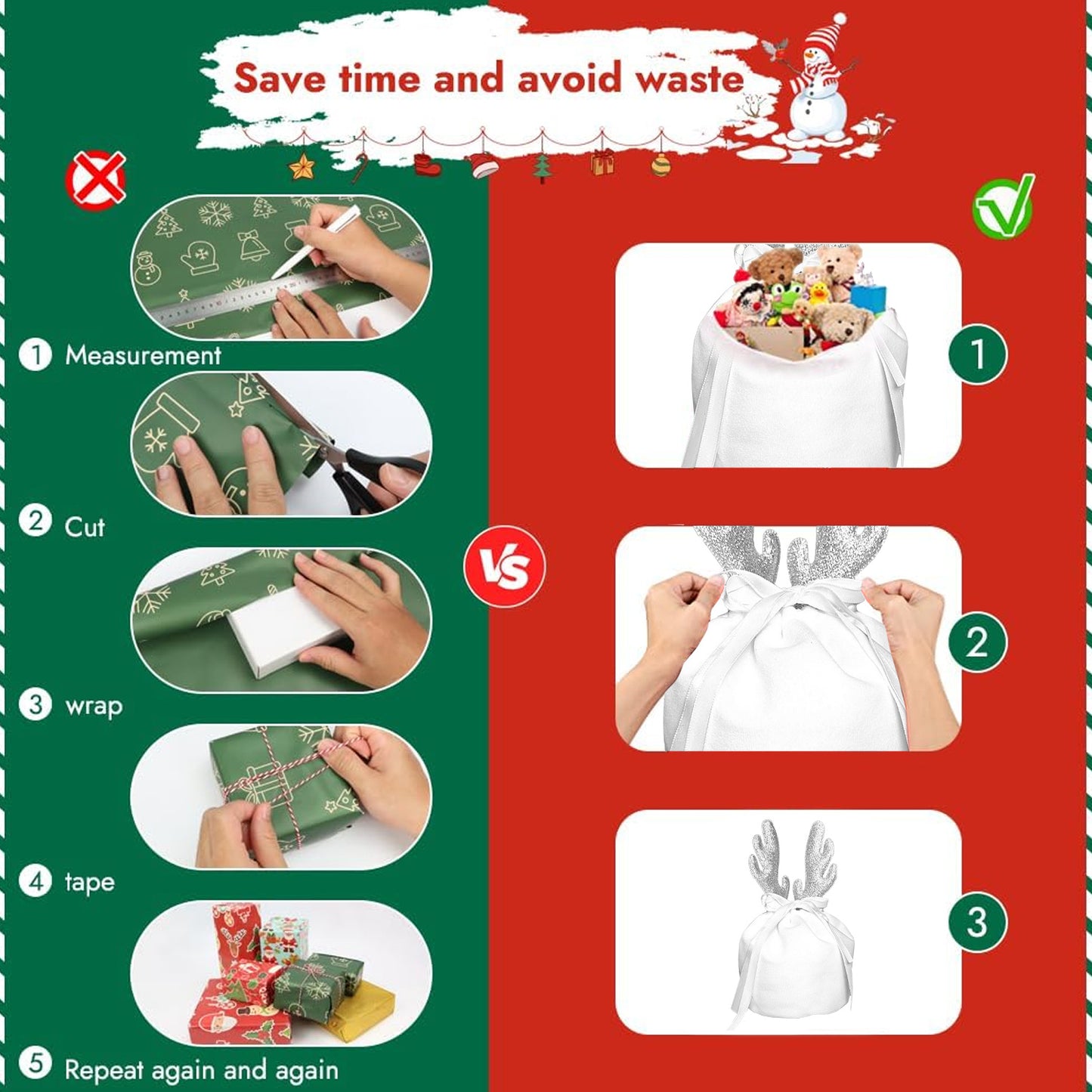 US Local 5 Pcs Christmas Antler Gift Bags