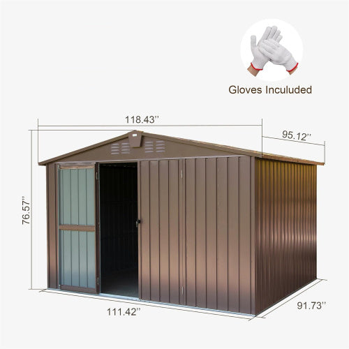 US Local Outdoor Storage Shed 10'x8', Metal Tool Sheds Storage House With Lockable Double Door,Large Bike Shed Waterproof For Garden,Backyard,Law Brown