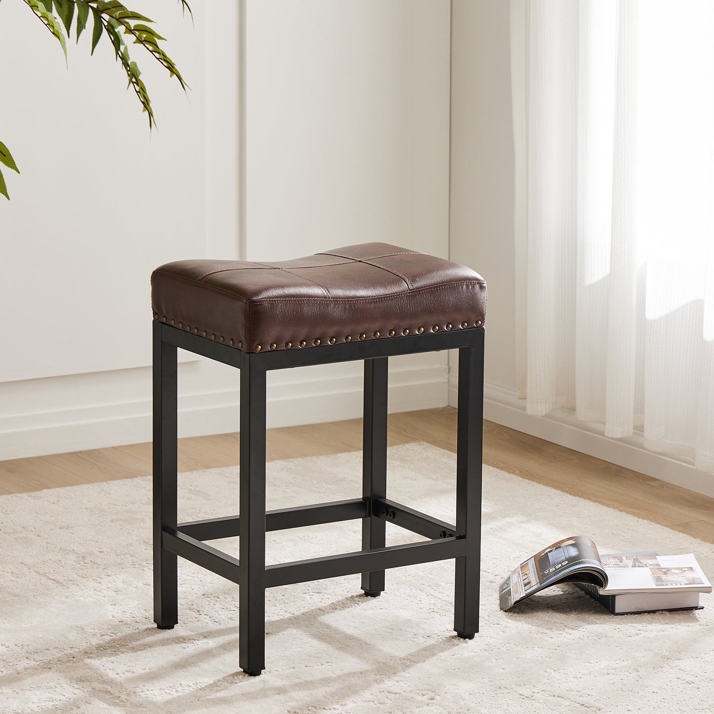 US Local Saddle Bar Stool Kitchen Stools, Sturdy Steel Frame