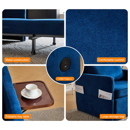 US Local Adult Sleeper Chair Bed, 3-in-1 Convertible Sofa Chair Bed Pull-out Sofa Bed, Convenient Folding Tray Table With USB And Type-C Charging Ports For Living Room