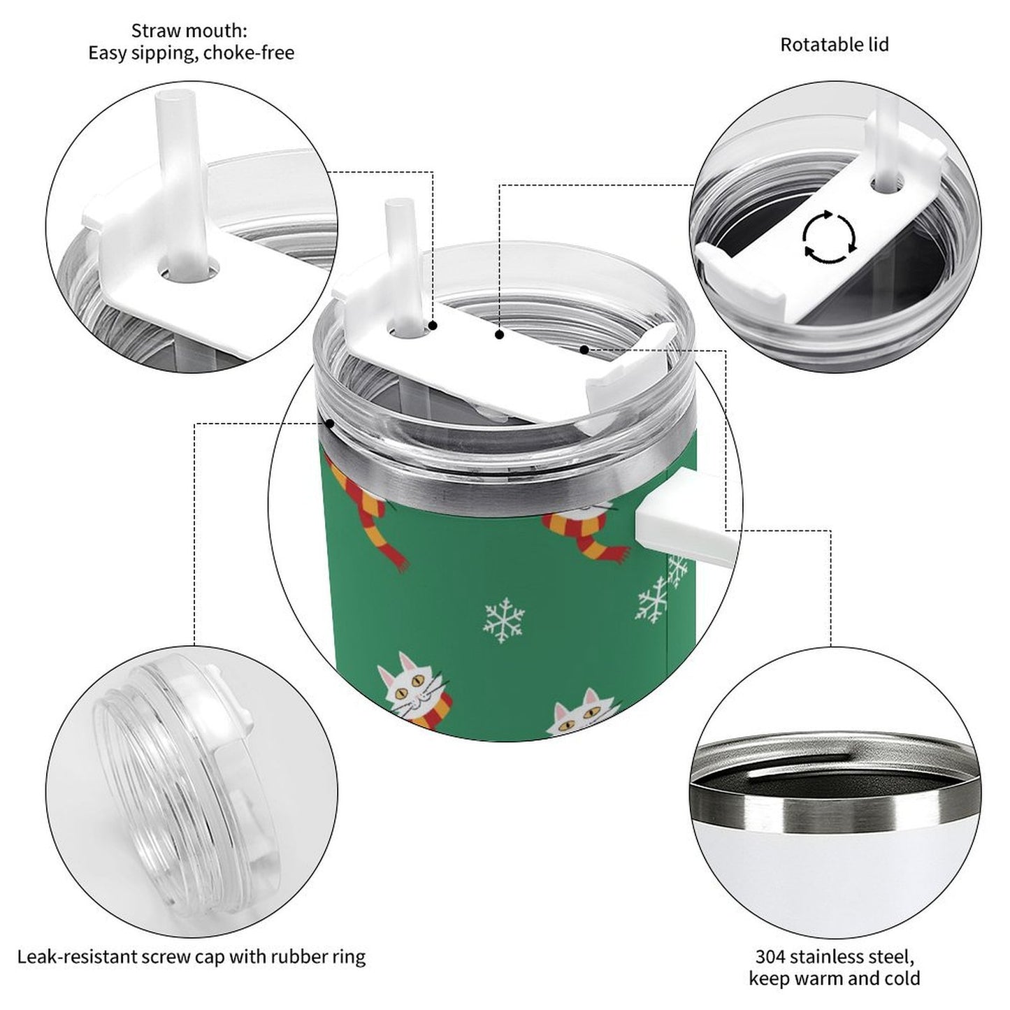 PHDT00288 POD US Local Tumbler 40 oz Large Capacity Car Cup Christmas Cat Scarf Snowflake