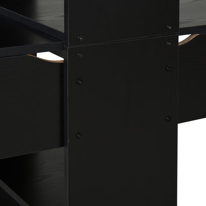 US Local Extra Long 2-Person Desk With Bookshelf Black Home Office Workstation Combo