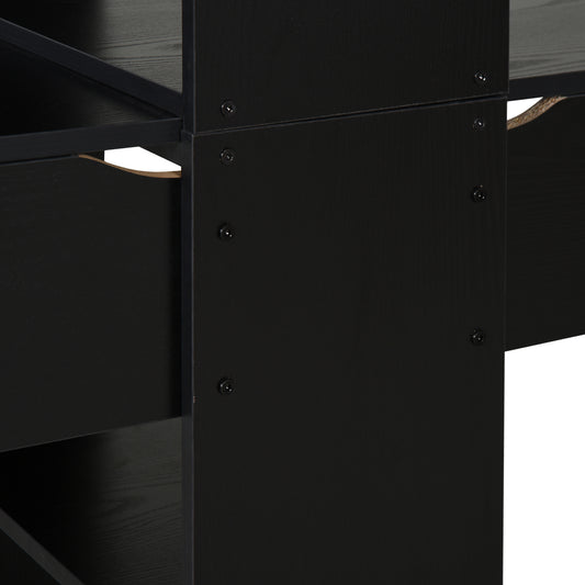 US Local Extra Long 2-Person Desk With Bookshelf Black Home Office Workstation Combo