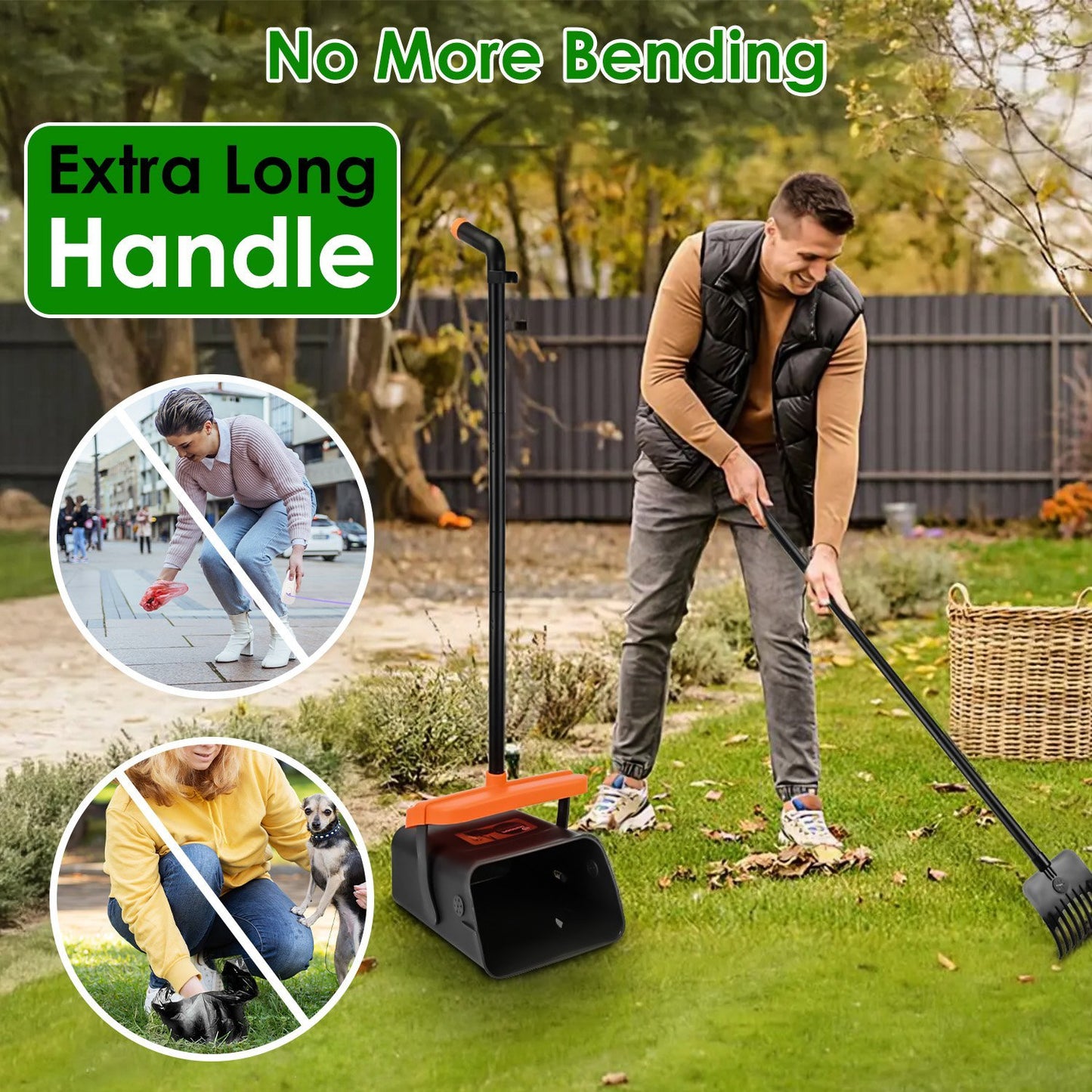 US Local 1Set Pooper Scooper Kit Dog Poop Rake & Swiveling Bin Poop Heavy Duty Pick Up Tool With Extra Long Handle 35 Waste Bags Dispenser