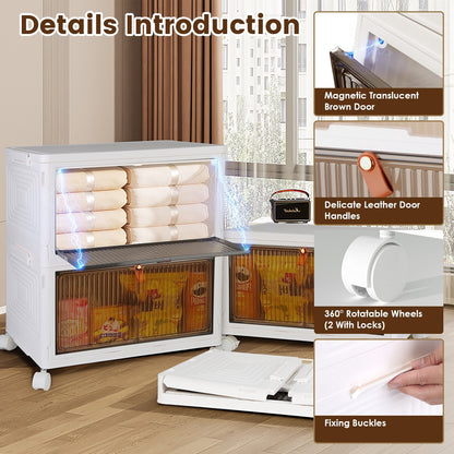 US Local 4Pc Foldable Storage Bins With Lid Front Magnetic Door Collapsible Stackable Closet Organizer Containers With 4Pcs 360 Degree Rotatable Wheels