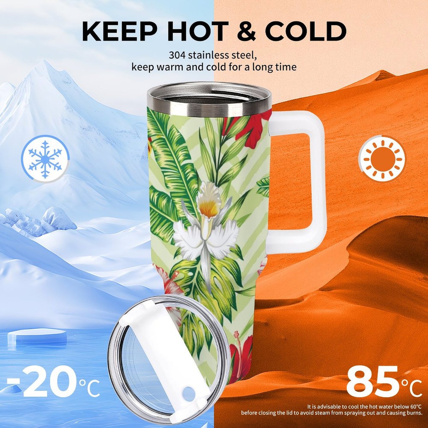 PHDT00459 POD US Local Tumbler 40 oz Large Capacity Car Cup Summer, Flowers, Green