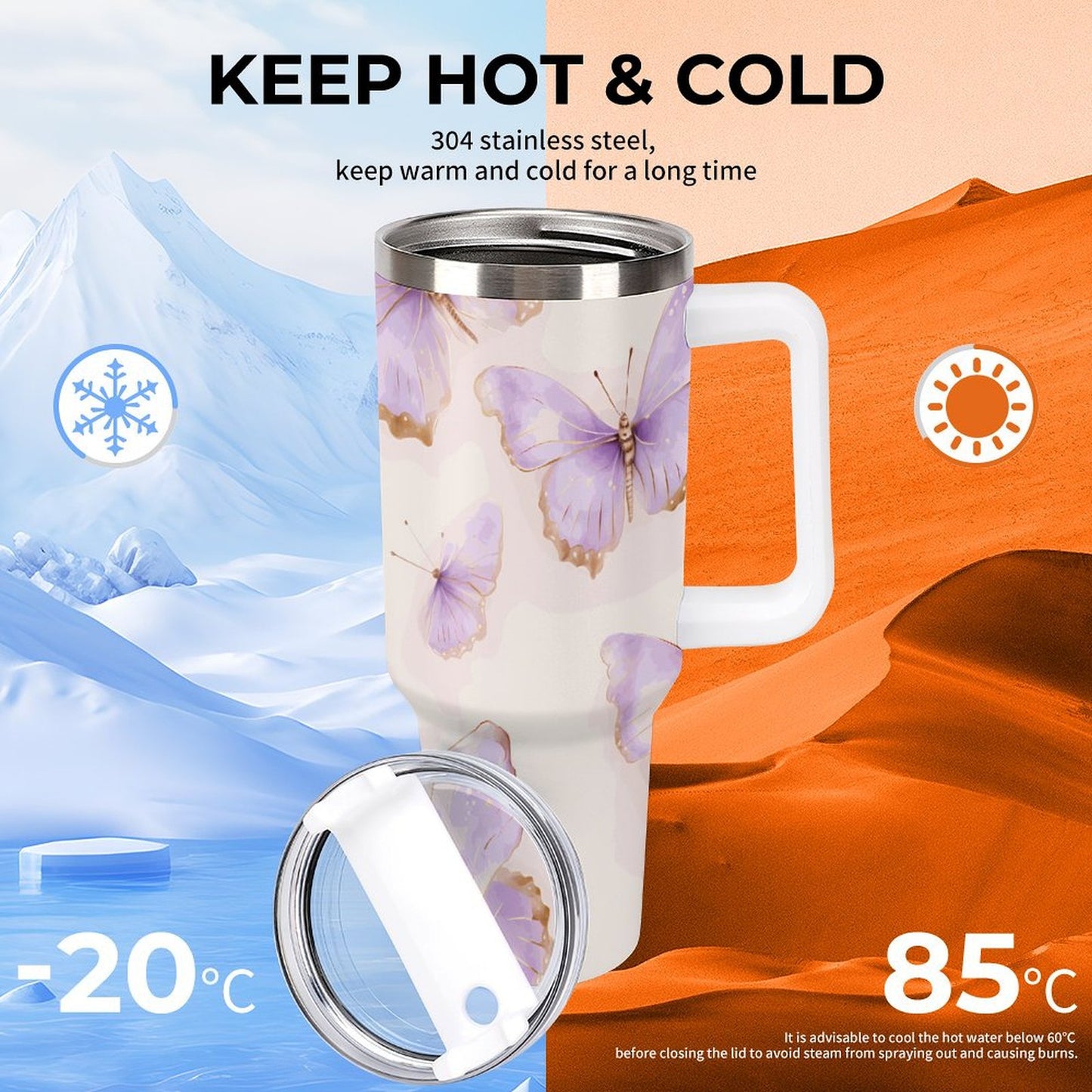 PHDT00496 POD US Local Tumbler 40oz Large Capacity Car Cup Butterfly, Romantic