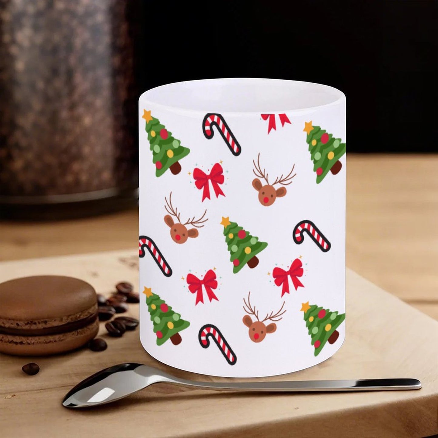 POD US Local White mug with full print, Christmas, Elk, Bow 0083