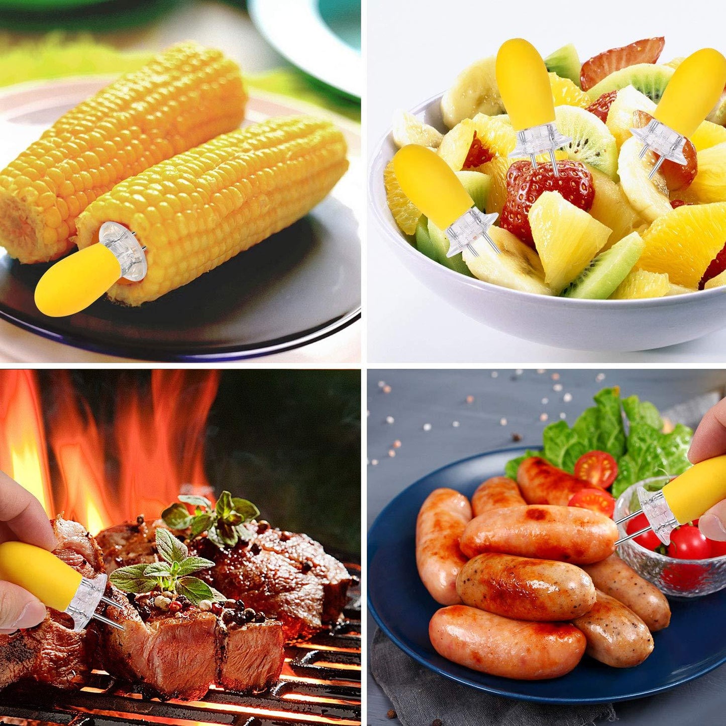Yellow Corn Cob Holder Stainless Steel Fork Skewer Is Suitable For Corn On The Cob Grilling Tools