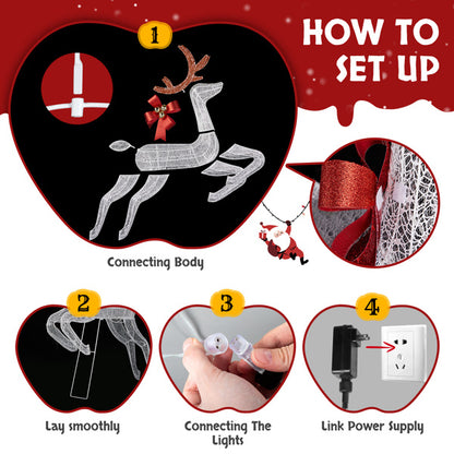 US Local 211X27.5X100cm Deer Sled, White Light, Powder Mesh, Christmas Lights, Reindeer