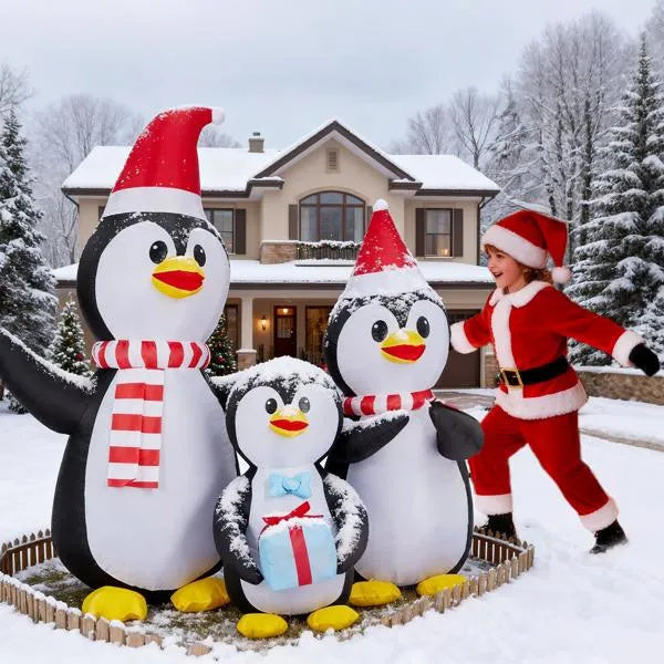 US Local 6 FT Lighted Christmas Inflatable Decoration, Inflatable Penguin Family, Funny Blow Up Yard Decorations With Built-in LED Lights For Holiday Party Front Yard Lawn Garden Decor