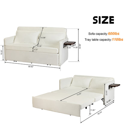 US Local Adult Sleeper Chair Bed, 3-in-1 Convertible Sofa Chair Bed Pull-out Sofa Bed, Convenient Folding Tray Table With USB And Type-C Charging Ports Modern Loveseat For Living Room