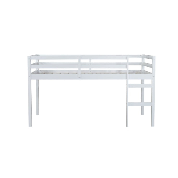 US Local Solid Wooden, Rubber Wooden Twin Loft Bed With Ladder, Bed Platform Of Strengthened Slats , White