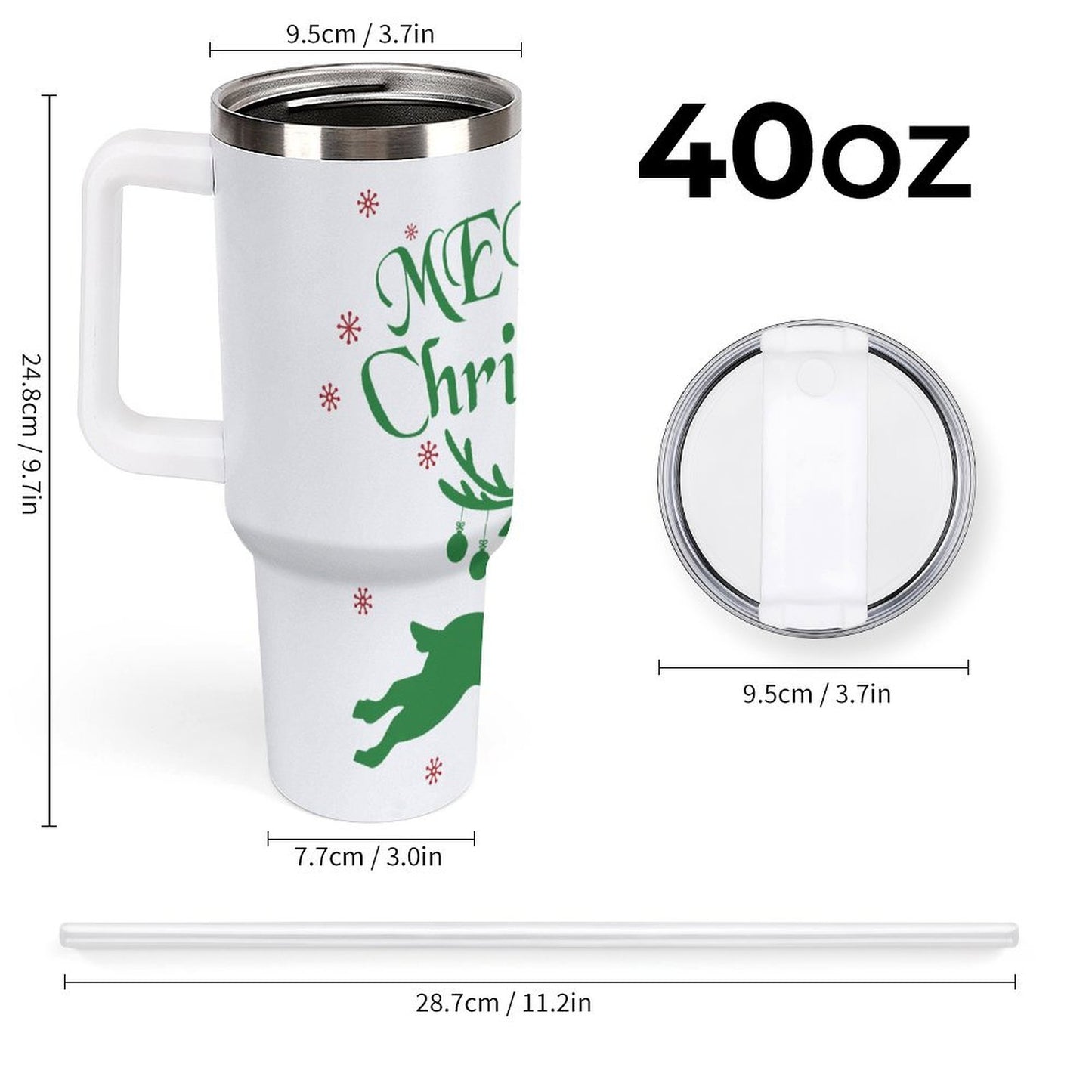 POD US Local 40oz Large Capacity Car Cup, Christmas Deer Snow Red Green