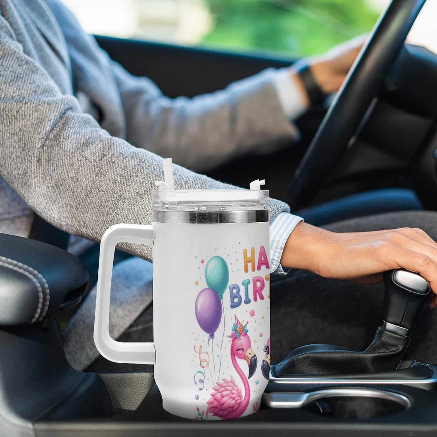 PHDT00510 POD US Local Tumbler 40oz Large Capacity Car Cup Flamingo, Birthday