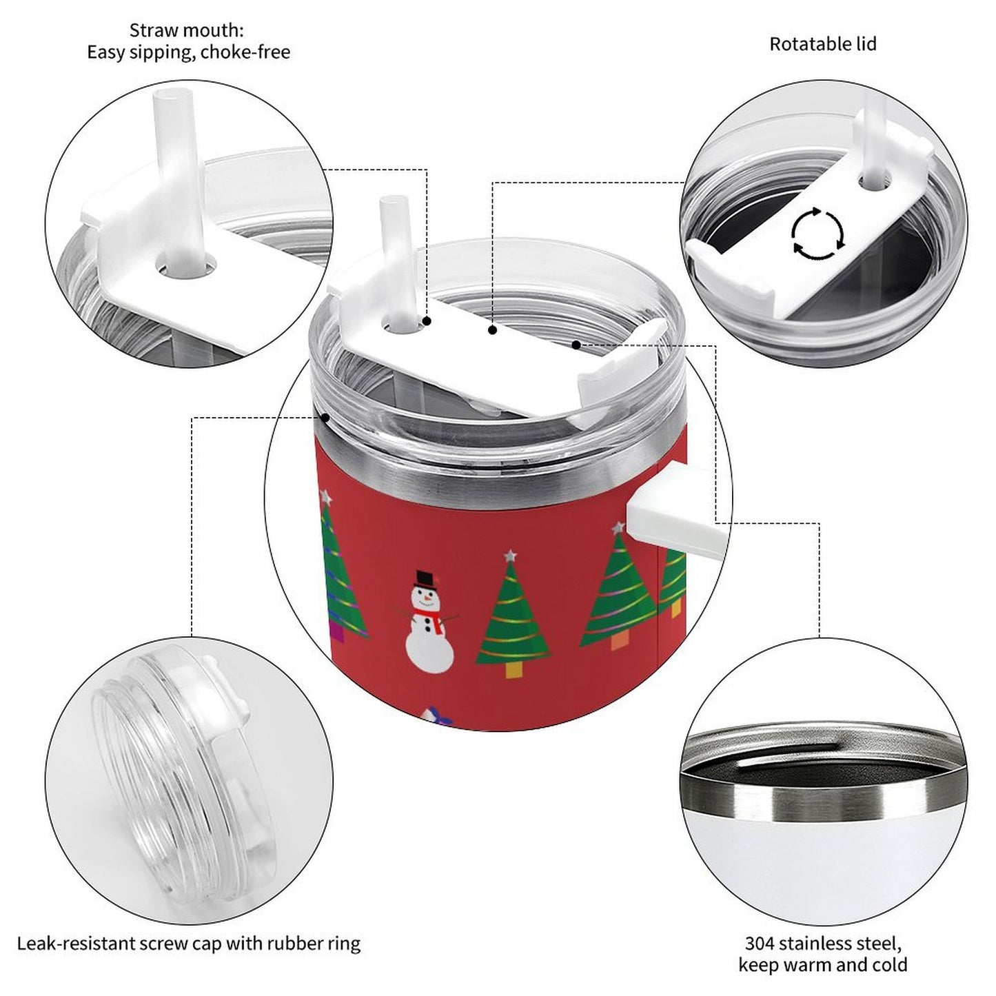 PHDT00441 POD US Local Tumbler 40 oz Large Capacity Car Cup Red, Christmas