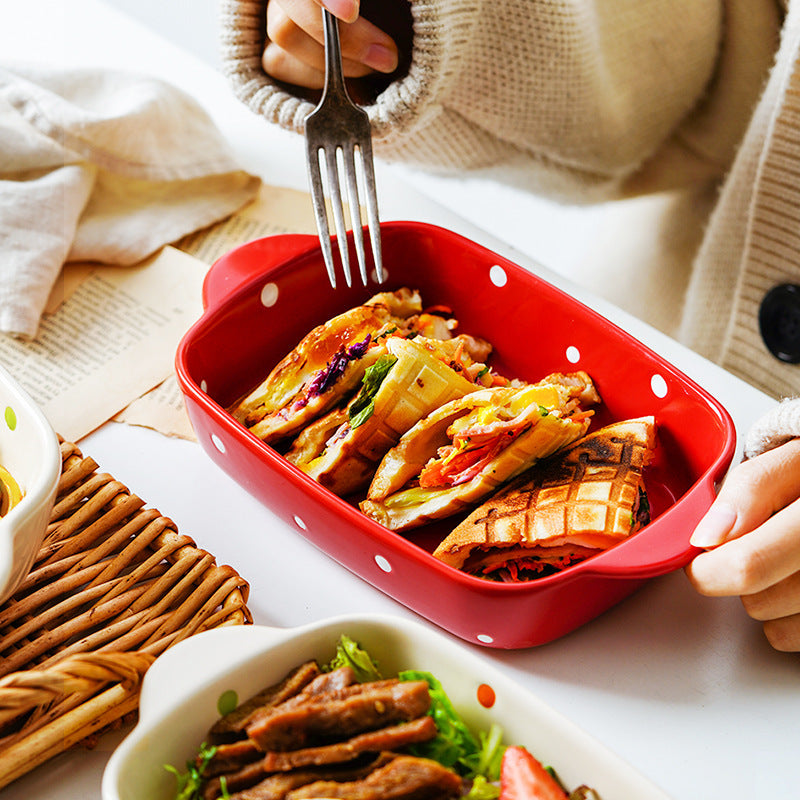 Ceramic Dot Cheese Baked Rice Plate Household Microwave Oven