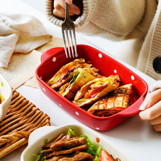 Ceramic Dot Cheese Baked Rice Plate Household Microwave Oven