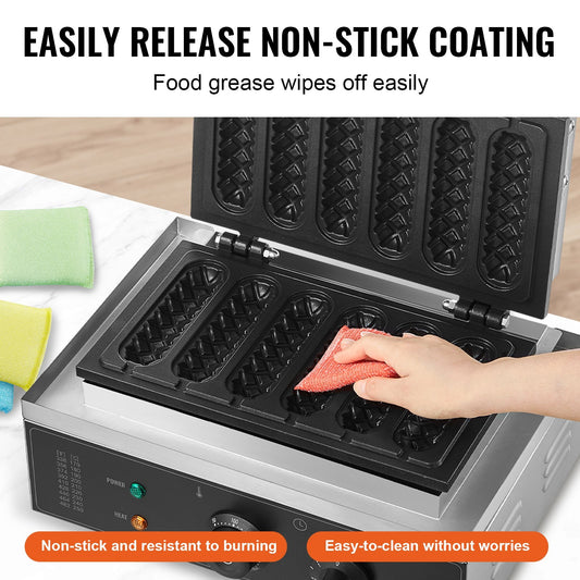 US Local 6PCS Commercial Waffle Stick Maker Waffle Baker Hot Dog Waffle Iron 1500W