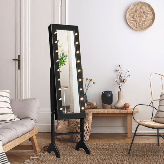 US Local Mirrored Standing Jewelry Armoire Cabinet With LED Lights