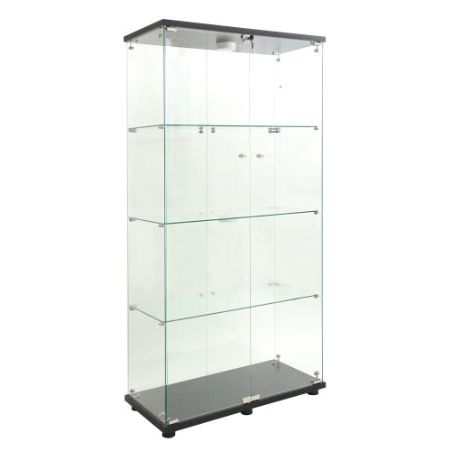 US Local Double Door LED Light Glass Display Cabinet 4 With Mast, Floor To Ceiling Rare Bookshelves, Suitable For Living Room, Bedroom, Office