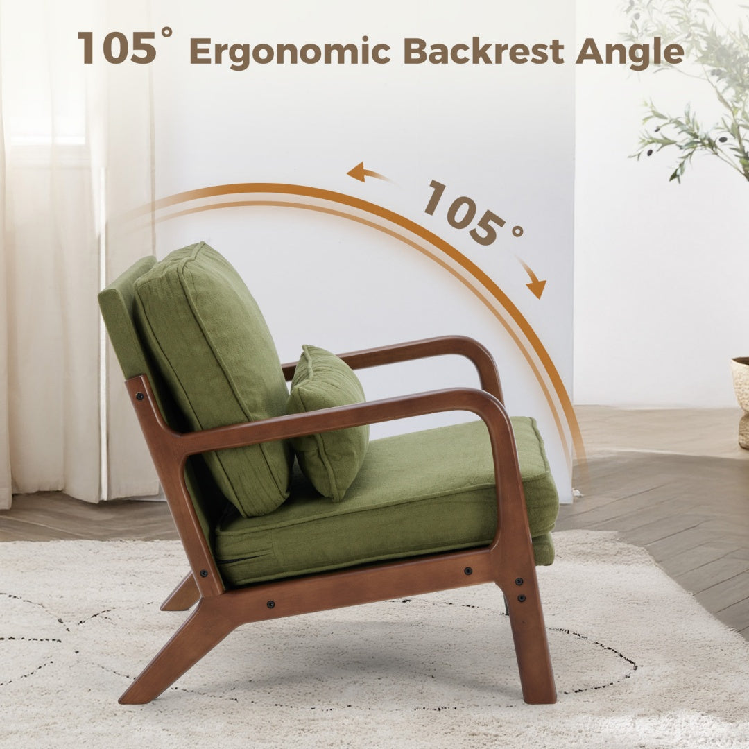 US Local Mid Century Modern Chair Accent Chair With Arms And Waist Cushion, Solid Wooden Frame