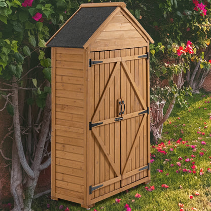 US Local Outdoor Storage Cabinet - Garden Tool Shed, Wooden Closet With Shelves & Latch