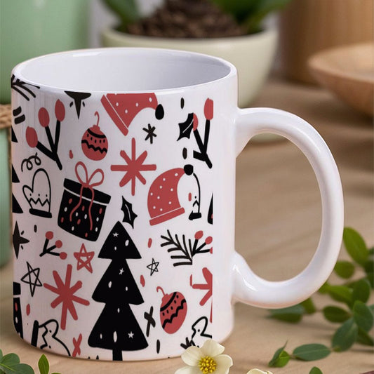 POD US Local White mug with full print, Christmas Hat, Tree 0021