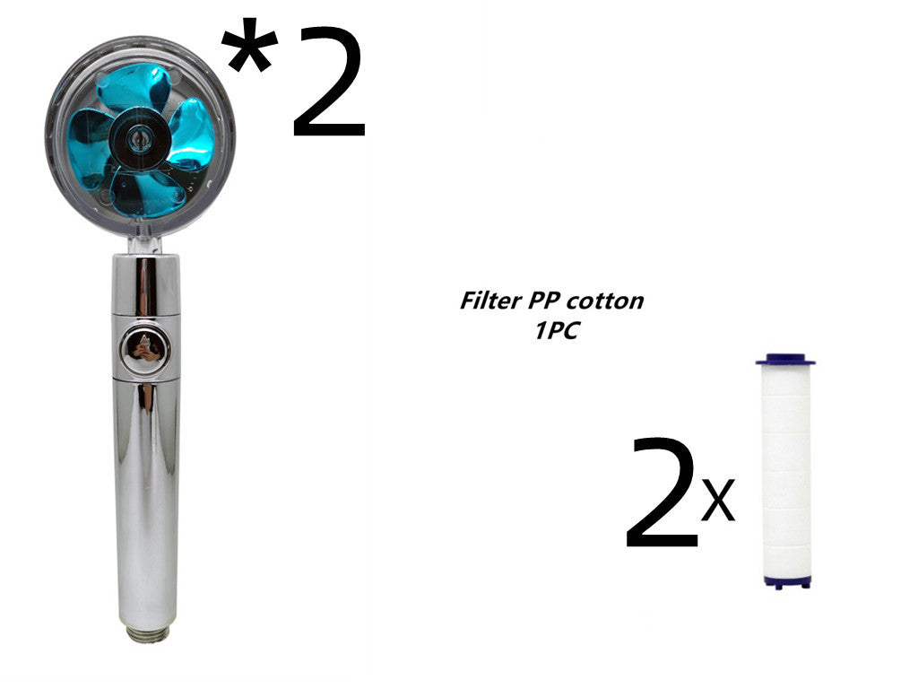 US Local Propeller Driven Shower Head With Stop Button And Cotton Filter Turbocharged High Pressure Handheld Shower Nozzle