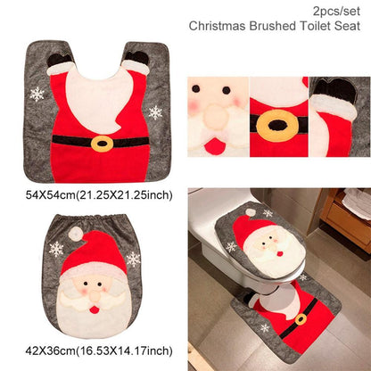 US Local Merry Christmas Bathroom Curtain Santa Claus Toilet Seat Christmas Decorations