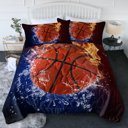 US Local Sports Basketball Pattern Comforters Sets Twin Size 3PC Fire Water Bedding Sets For Boys Include 1 Comforter And 2 Pillowcases