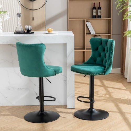 US Local Swivel Velvet Barstools Adjusatble Seat Height From 25-33 Inch Green,Set Of 2