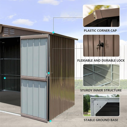 US Local Outdoor Storage Shed 8.2' X 6.2', Metal Steel Utility Tool Shed Storage House With Double Lockable Doors &Air Vents For Backyard Patio Garden Lawn Brown