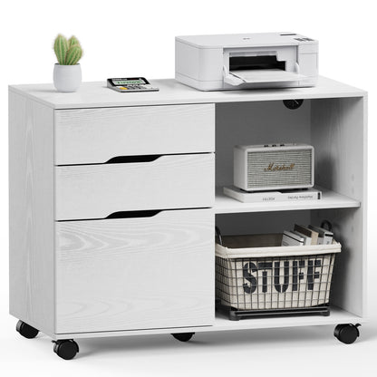 US Local 3 Drawer Mobile Rolling Lateral File Cabinet For Home Office And Kids Room