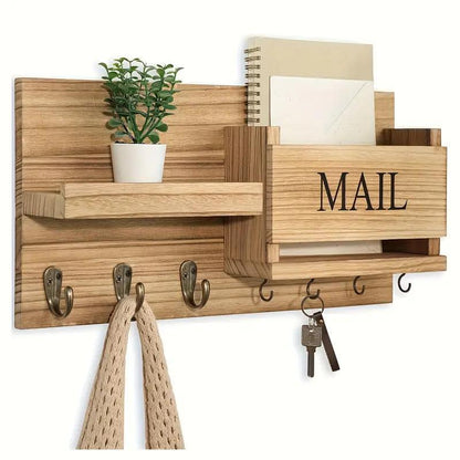 US Local Simple Wooden Wall Mounted Keychain Mail Storage Rack Farmhouse Style Decorative Floating Shelves For Entry Bedroom Bathroom Living Room