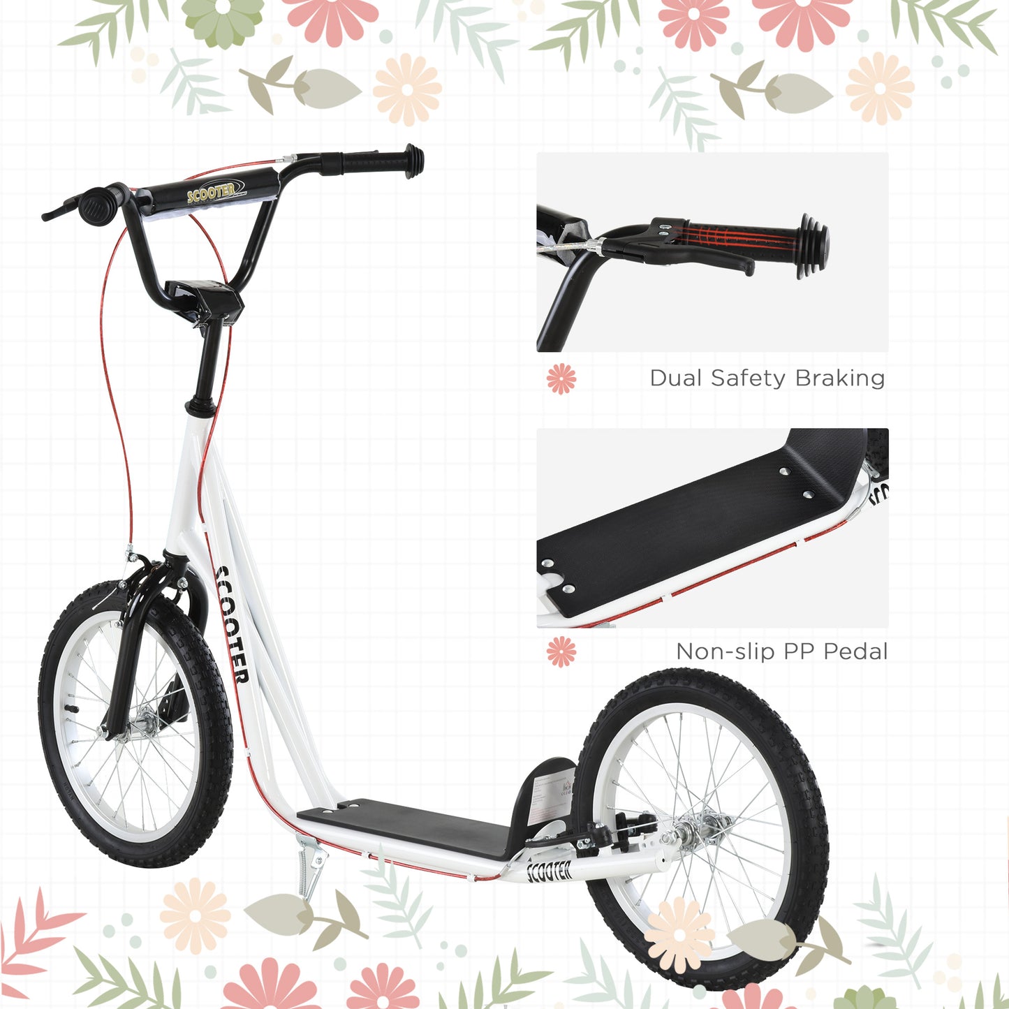 US Local Youth Scooter Kick Scooter for Kids 5+ with Adjustable Handlebar Front and Rear Dual Brakes Inflatable Wheels