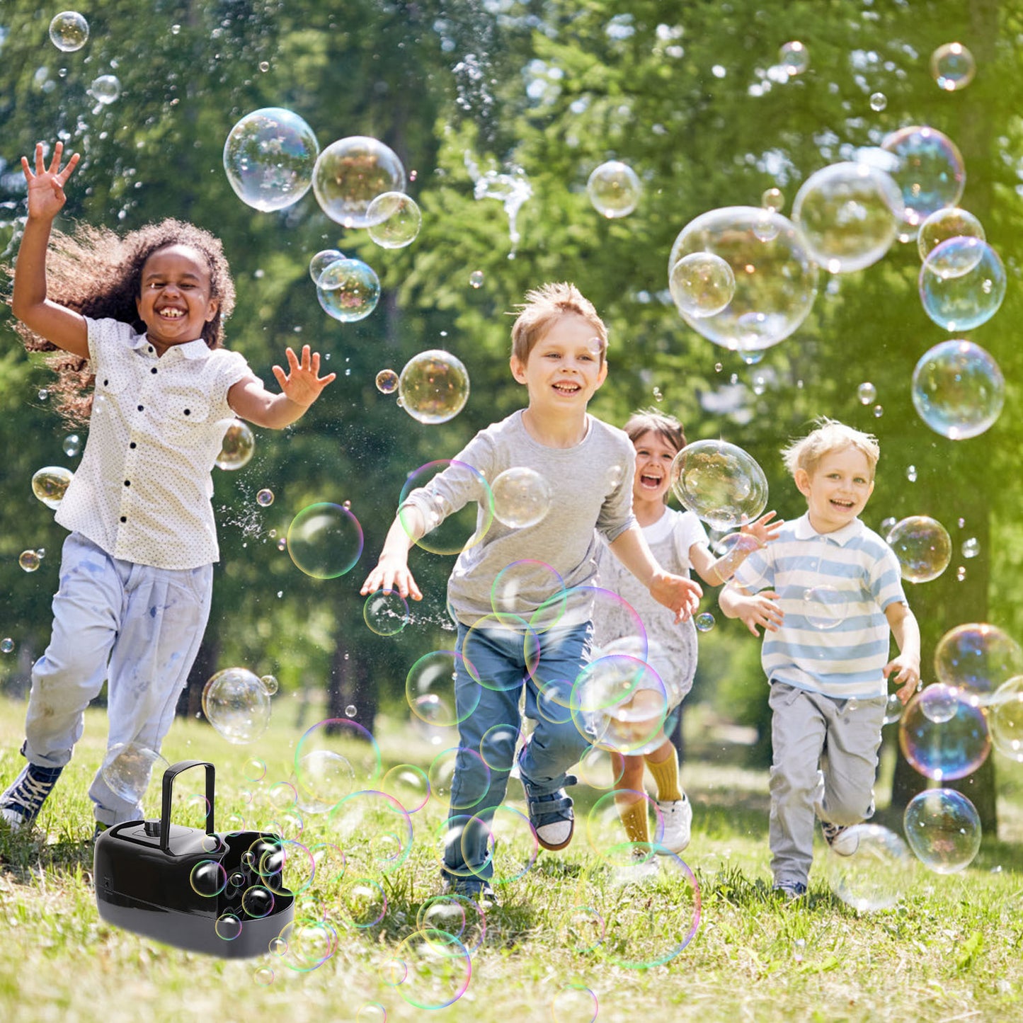 1Pc Bubble Maker Automatic Bubble Blower Portable Bubble Blowing Machine With 2 Speeds Handle 3000-4000 Bubbles Per Minute Plug-In Battery Powered
