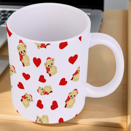 POD US Local White mug with full print, Christmas Teddy Bear, Love 0037