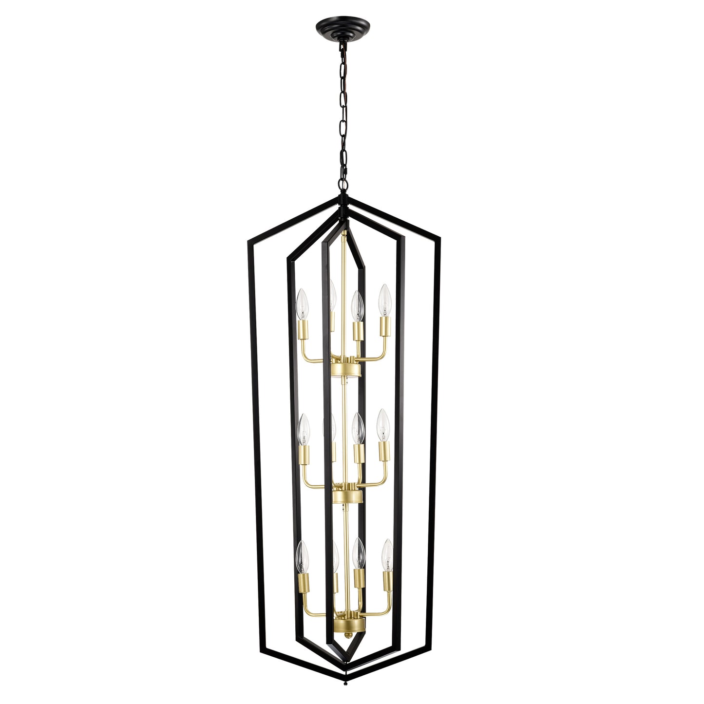 US Local 12-Light Lantern Tired Farmhouse Ceiling Hanging Light Black Chandelier Metal Modern Pendant Light Fixtures For Kitchen Island Dining Room Living Room Foyer Entryway E12 Bulbs Not Included