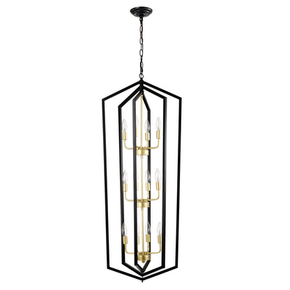 US Local 12-Light Lantern Tired Farmhouse Ceiling Hanging Light Black Chandelier Metal Modern Pendant Light Fixtures For Kitchen Island Dining Room Living Room Foyer Entryway E12 Bulbs Not Included