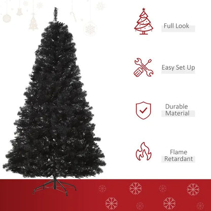 US Local 7 Ft Artificial Christmas Tree Unlit Douglas Fir With Realistic Branches And 1346 Tips, Black Halloween Style
