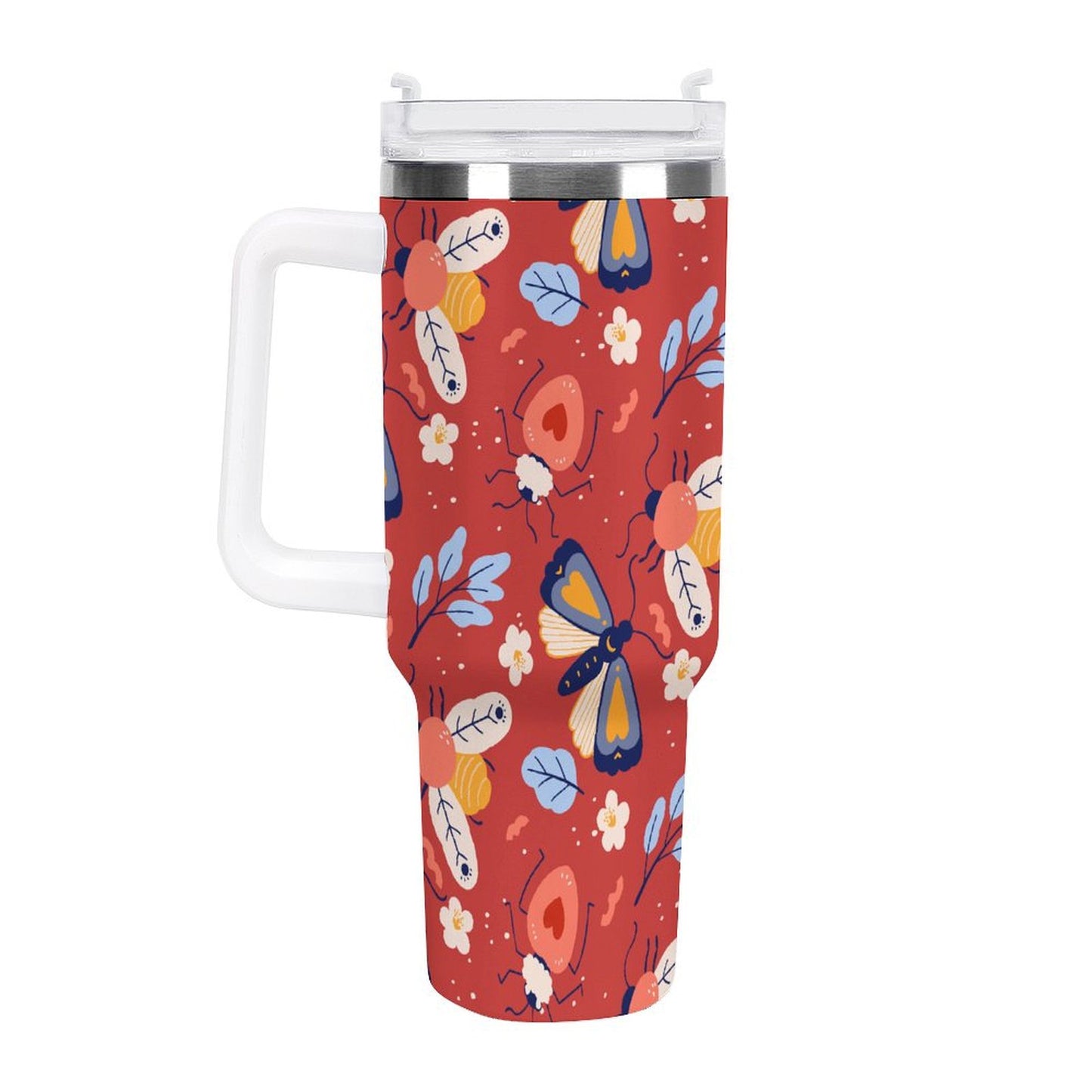 PHDT00511 POD US Local Tumbler 40oz Large Capacity Car Cup Red Retro, Butterfly, Flower, Insect
