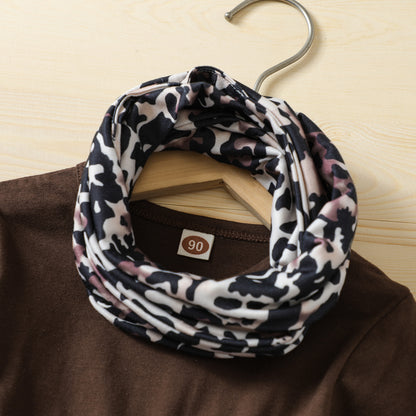 Baby Autumn Young And Little Girls Suit European And American Thanksgiving Suit Turkey Print Top And Trousers Scarf Three-piece Set