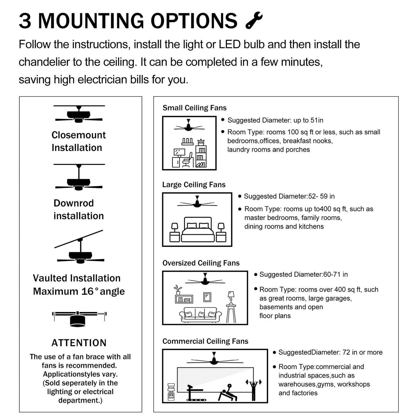 US Local Dia 26.8 Inch Chandelier Ceiling Fan ,Crystal Shade Ceiling Fan With Remote Control,3 ABS Blade--4-light No Include Bulb
