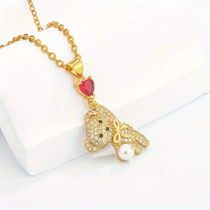 Micro Inlaid Zircon Love Balloon Bear Pearl Necklace