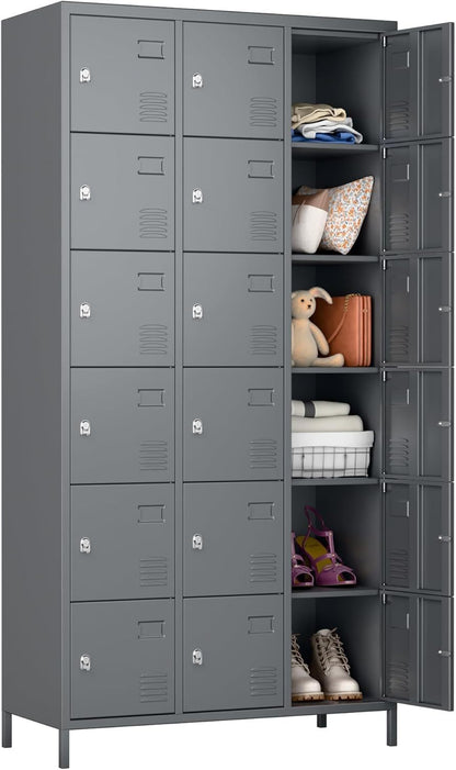 US Local Metal Lockers For Employees With 18 Door,Metal Storage Locker With Lock For School Garage Gym Office Home Bedroom,Assembly Required,18 Doors Dark Grey