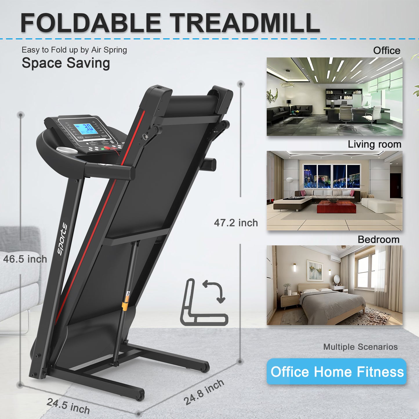 US Local Fitshow App Home Foldable Treadmill With Incline, Folding Treadmill For Home Workout, Electric Walking Running Treadmill Machine 5 LCD Screen 250 LB Capacity Bluetooth Music